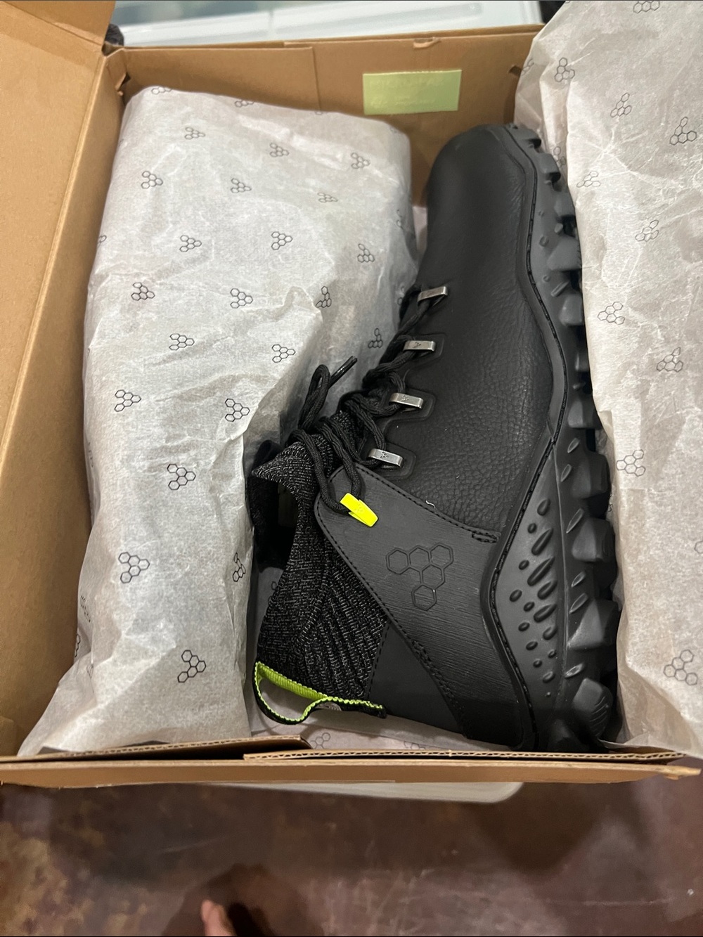 Vivo Barefoot Men's Black Athletic Trail Shoes with Neon Yellow Accent
